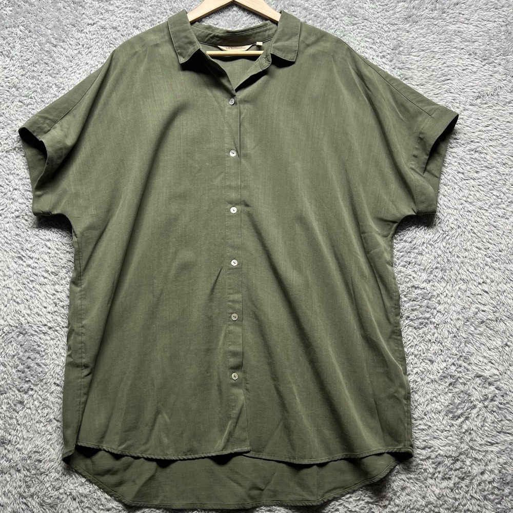 Soft Surroundings Top Womens XL Olive Green Button Up Tunic‎ Relaxed Oversized